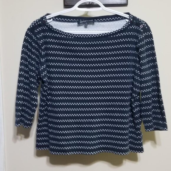 Jones New York Large Navy White Knit Top Crop Business Casual Nautical - Picture 1 of 3